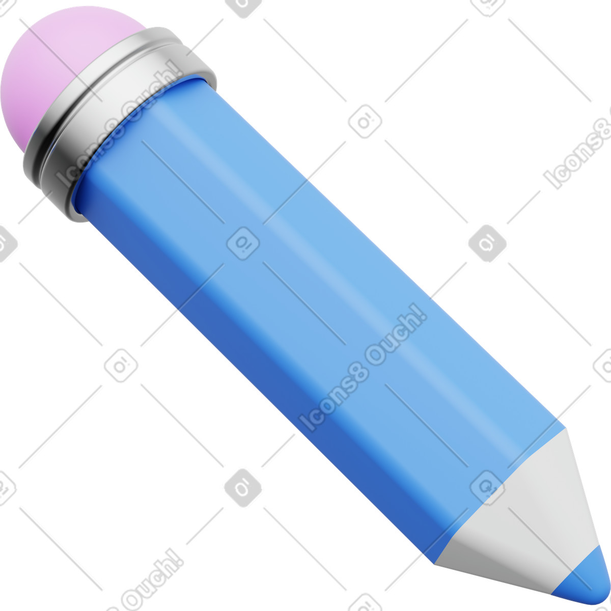 Pencil, blue writing tool, eraser tip design illustration in 3D Playful style download in PNG, SVG