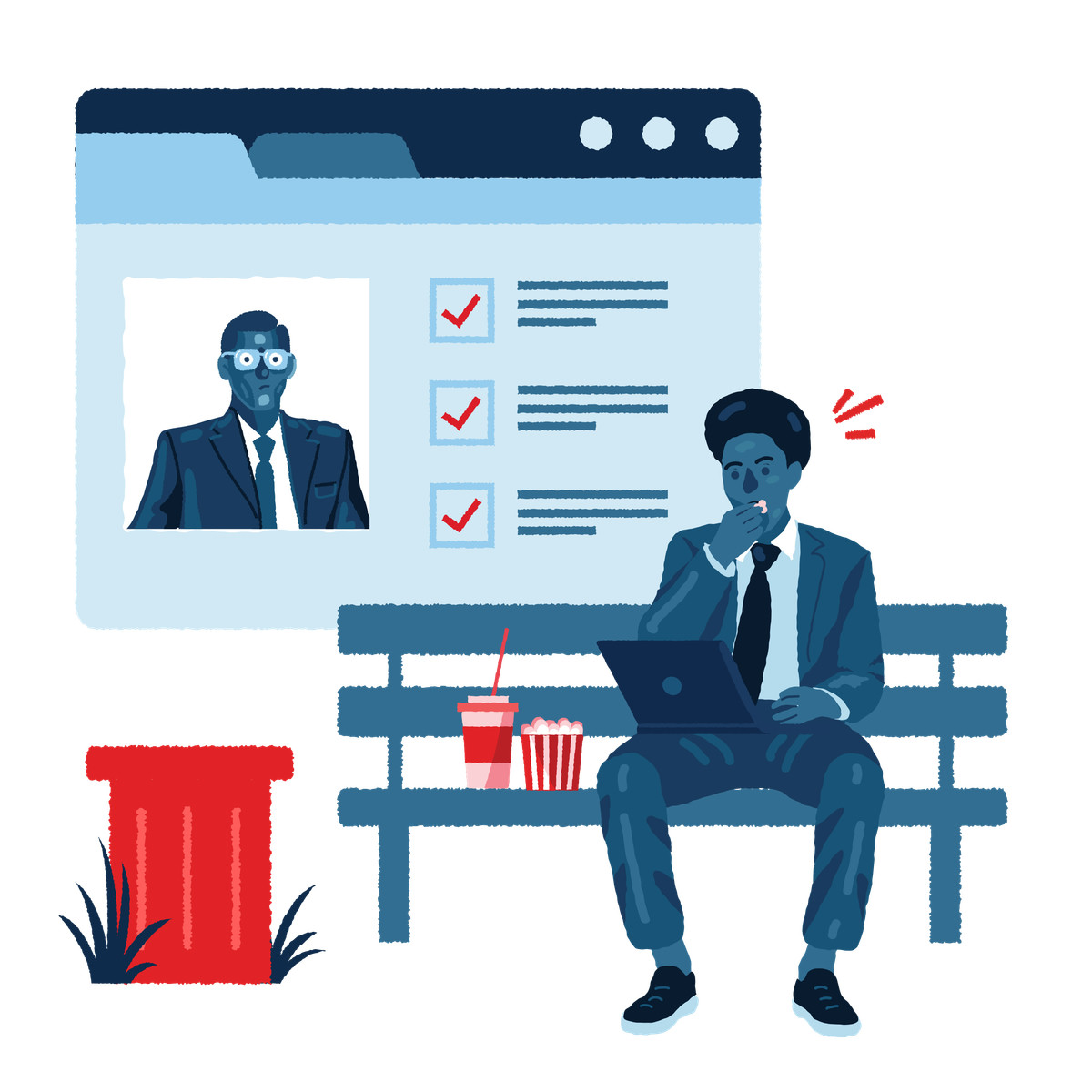 HR looks through CVs while having lunch in a park illustration in PNG, SVG