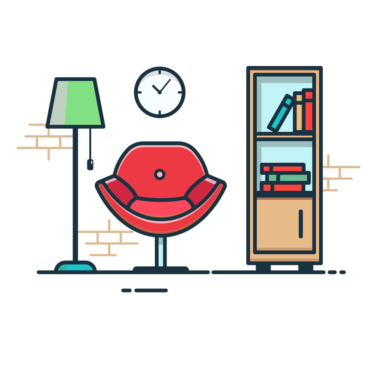 Stanza con libri e lampada illustrazione in stile Gummy scarica in PNG, SVG