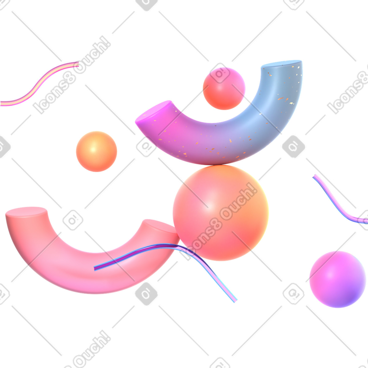 Composizione con forme geometriche multicolori illustrazione in stile 3D Glassy scarica in PNG, SVG