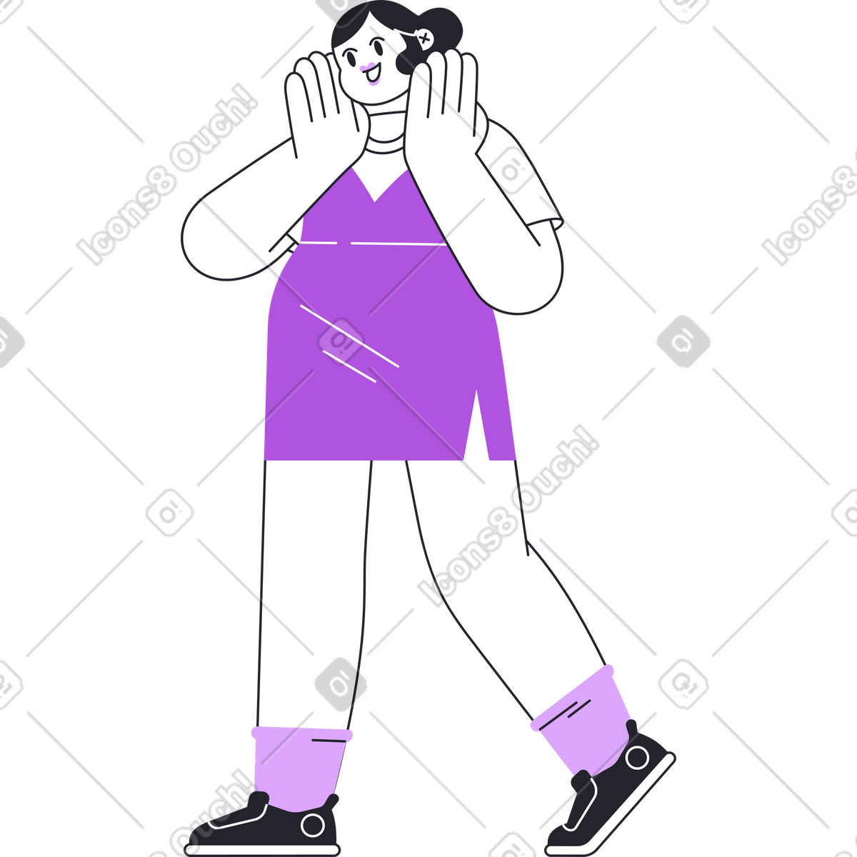 Grapy スタイルの 彼女の顔に手を当てている女の子 のイラストをPNG、SVG形式でダウンロード