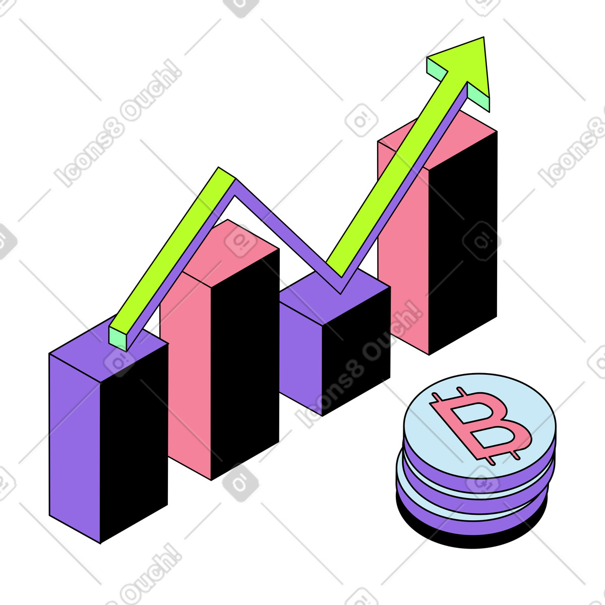 Ilustración Crecimiento de bitcoin en estilo Project a descargar en PNG y SVG