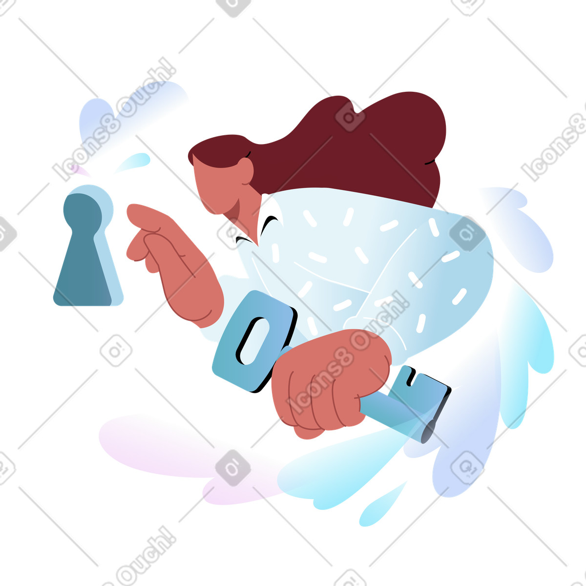 Unlocking door with key, Secure login or entry process illustration in Airy style download in PNG, SVG
