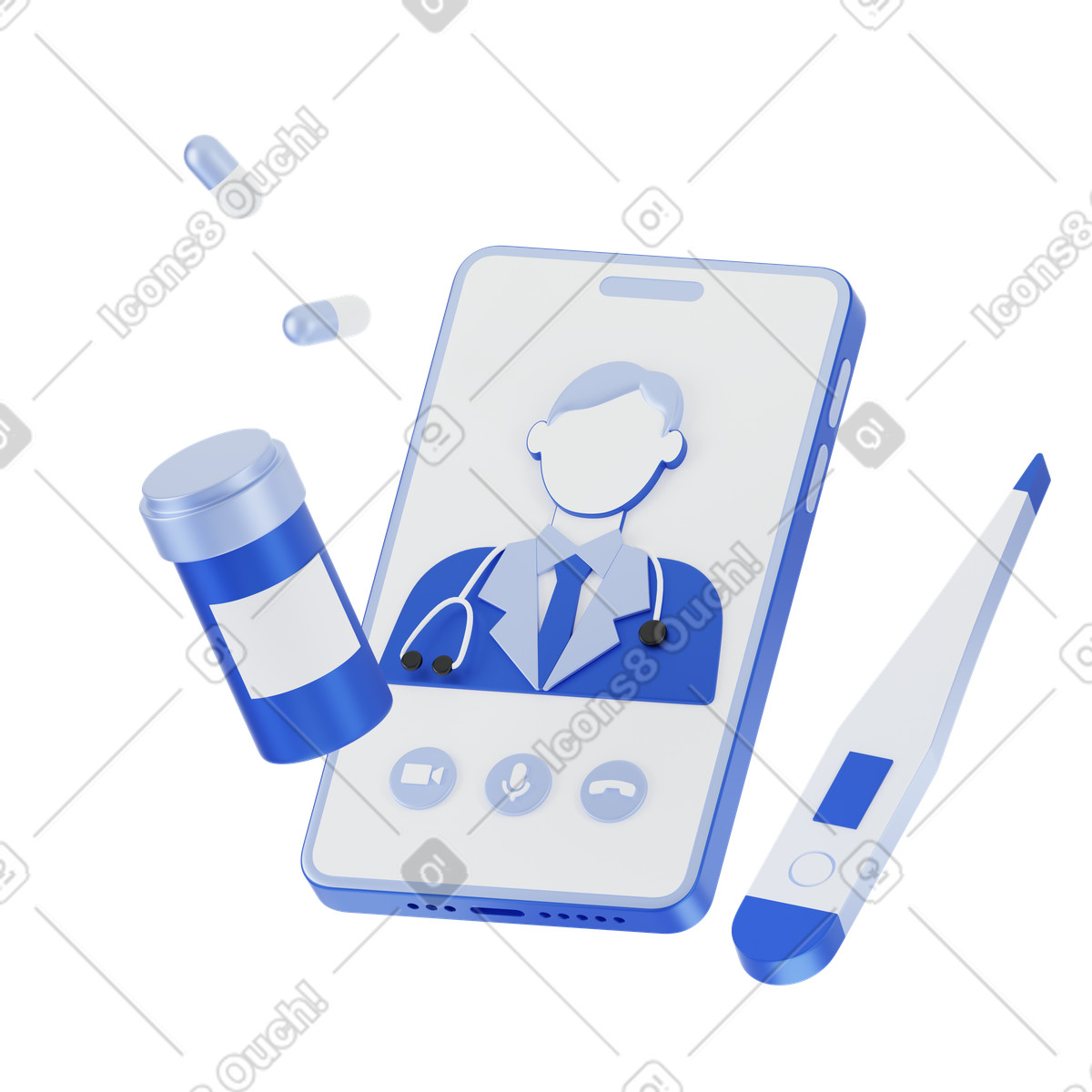 Ilustração animada de Healthcare app interface showing prescription and doctor, Telehealth access or remote medicine em no estilo 3D Techny para baixar em GIF, Lottie (JSON), AE