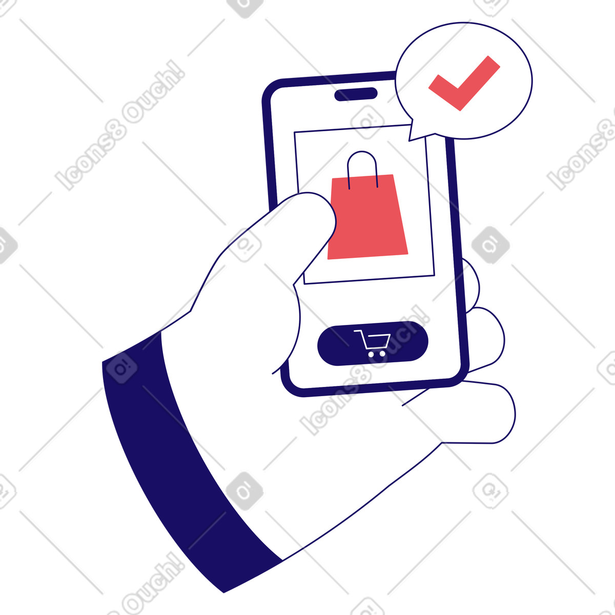 Online-kauf am telefon-Illustration im Bendy-Stil als Download in PNG, SVG