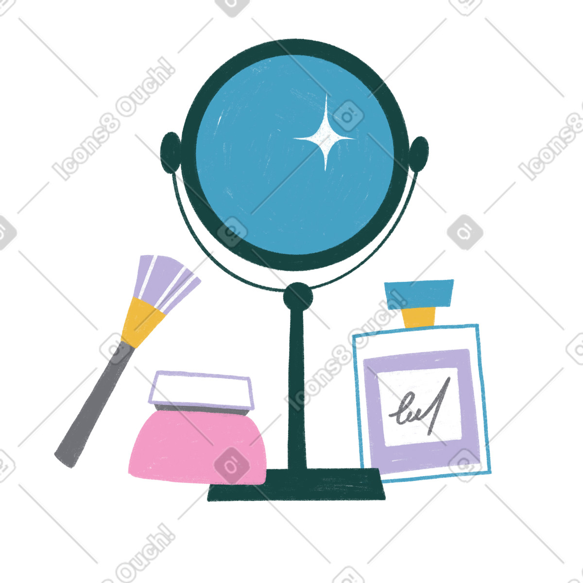 Cosmetics and mirror for makeup illustration in Tutti style download in PNG, SVG
