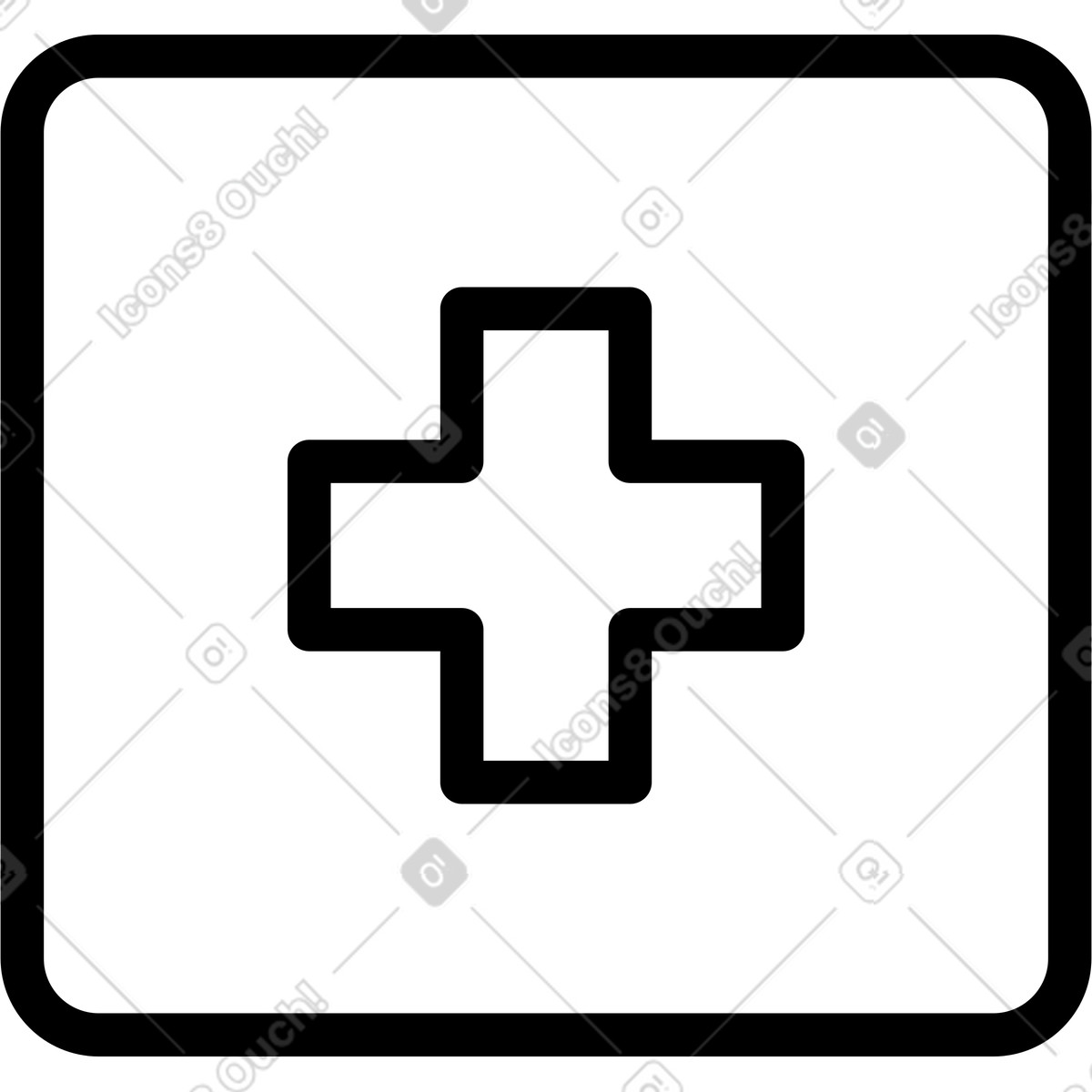 Notion Line Art スタイルの Medical cross symbol inside rounded square emergency sign outline のイラストをPNG、SVG形式でダウンロード