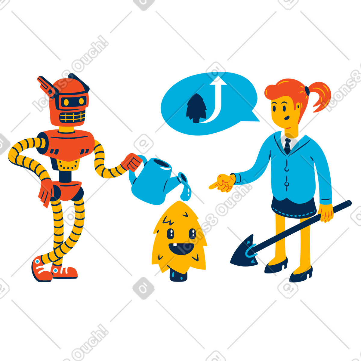 Gardening with robot illustration in PNG, SVG