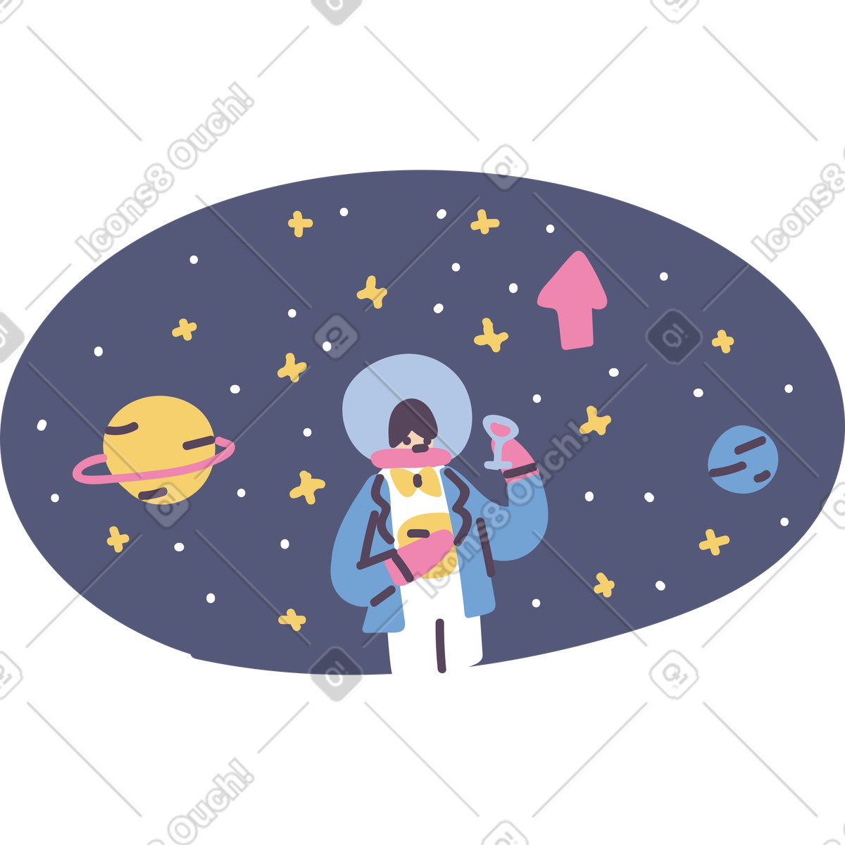 Astronaut in the space illustration in Pluto style download in PNG, SVG