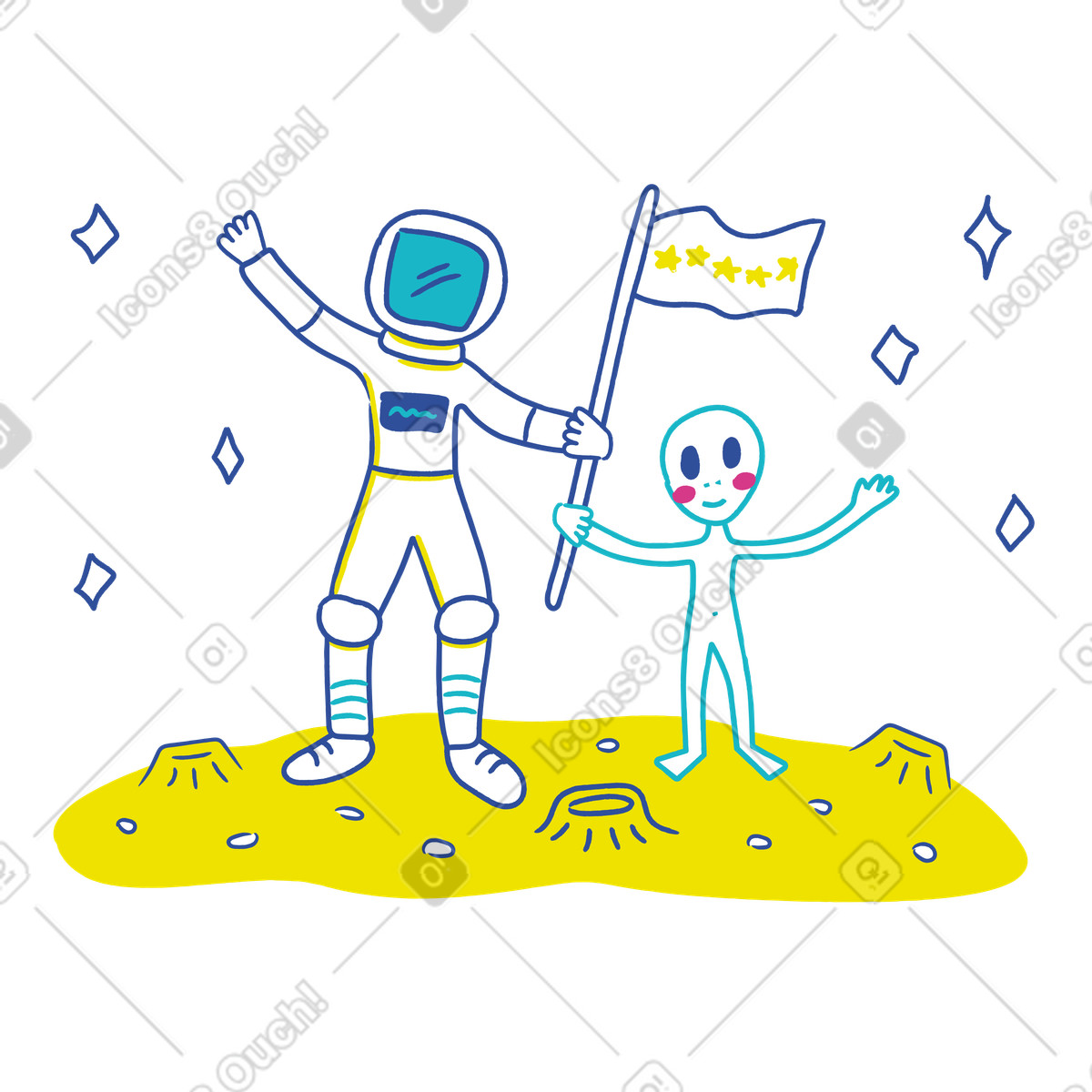 Ilustración Poner una bandera en la luna estilo Lime a descargar PNG y SVG