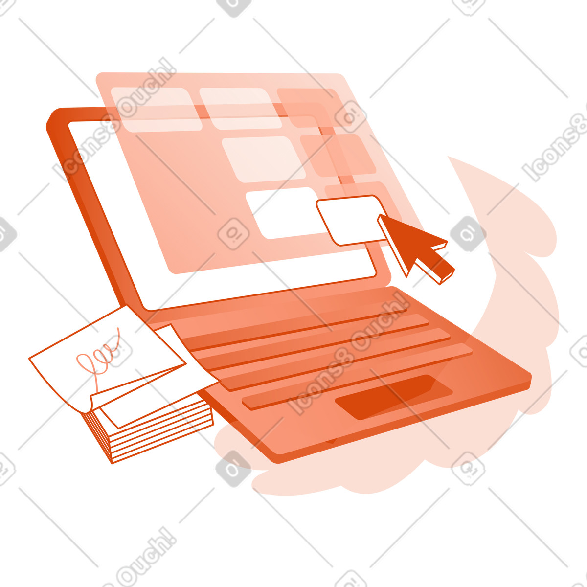 Online project management, kanban board on laptop screen illustration in Orange style download in PNG, SVG
