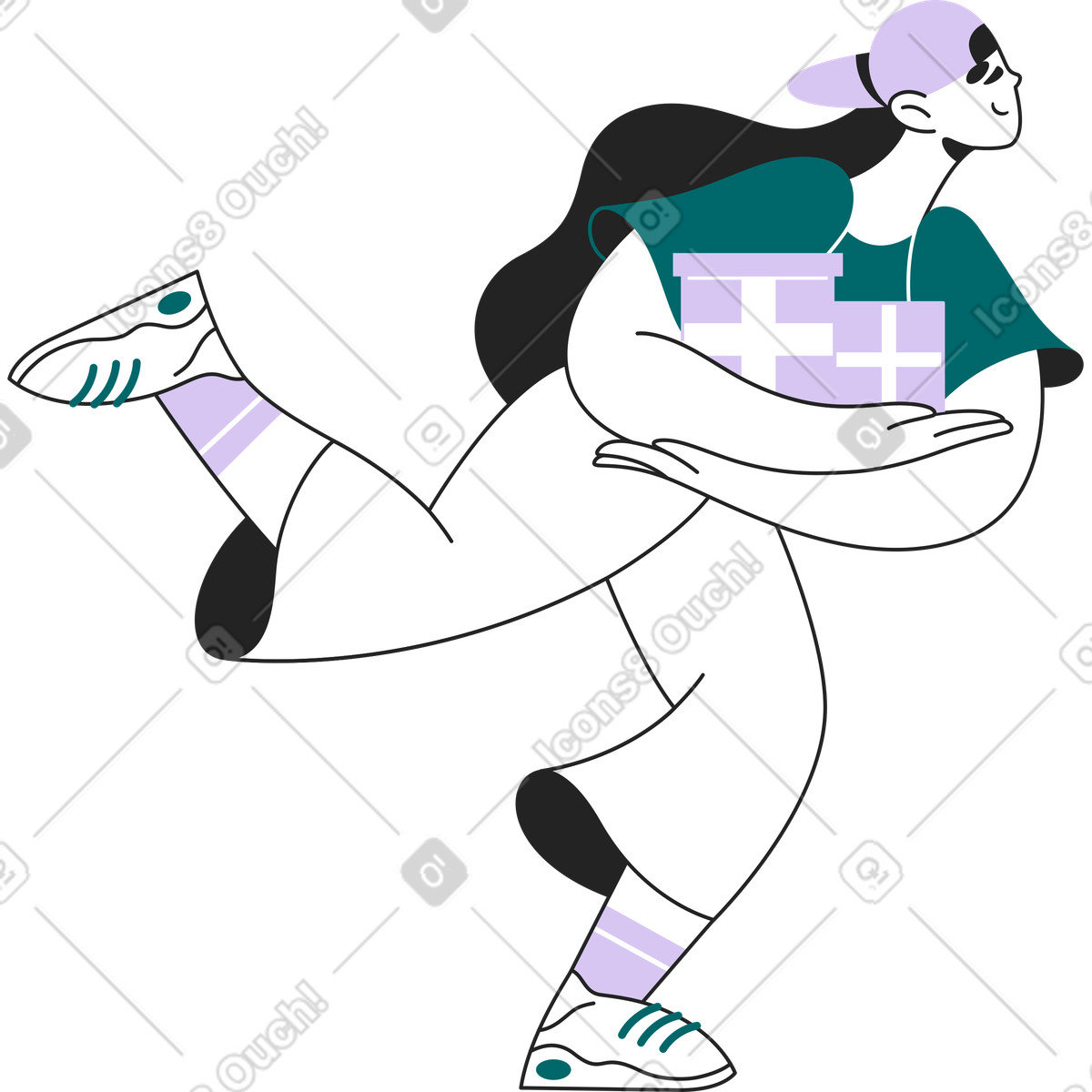 Laufendes mädchen mit kisten-Illustration im Sammy Line-Stil als Download in PNG, SVG