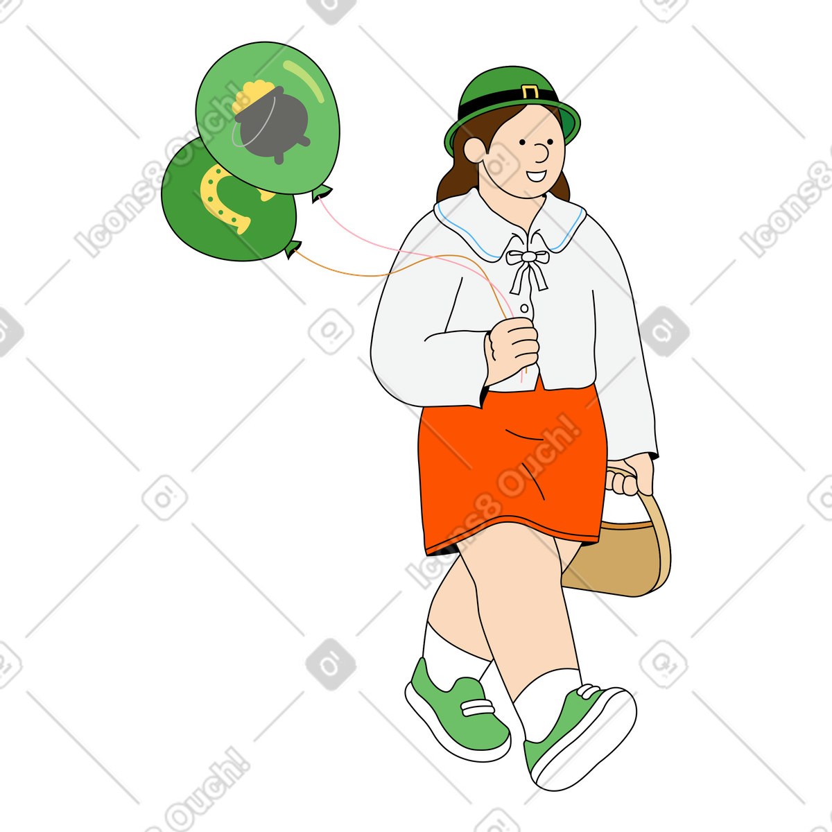 Woman celebrating St Patrick's Day illustration in Kindy style download in PNG, SVG