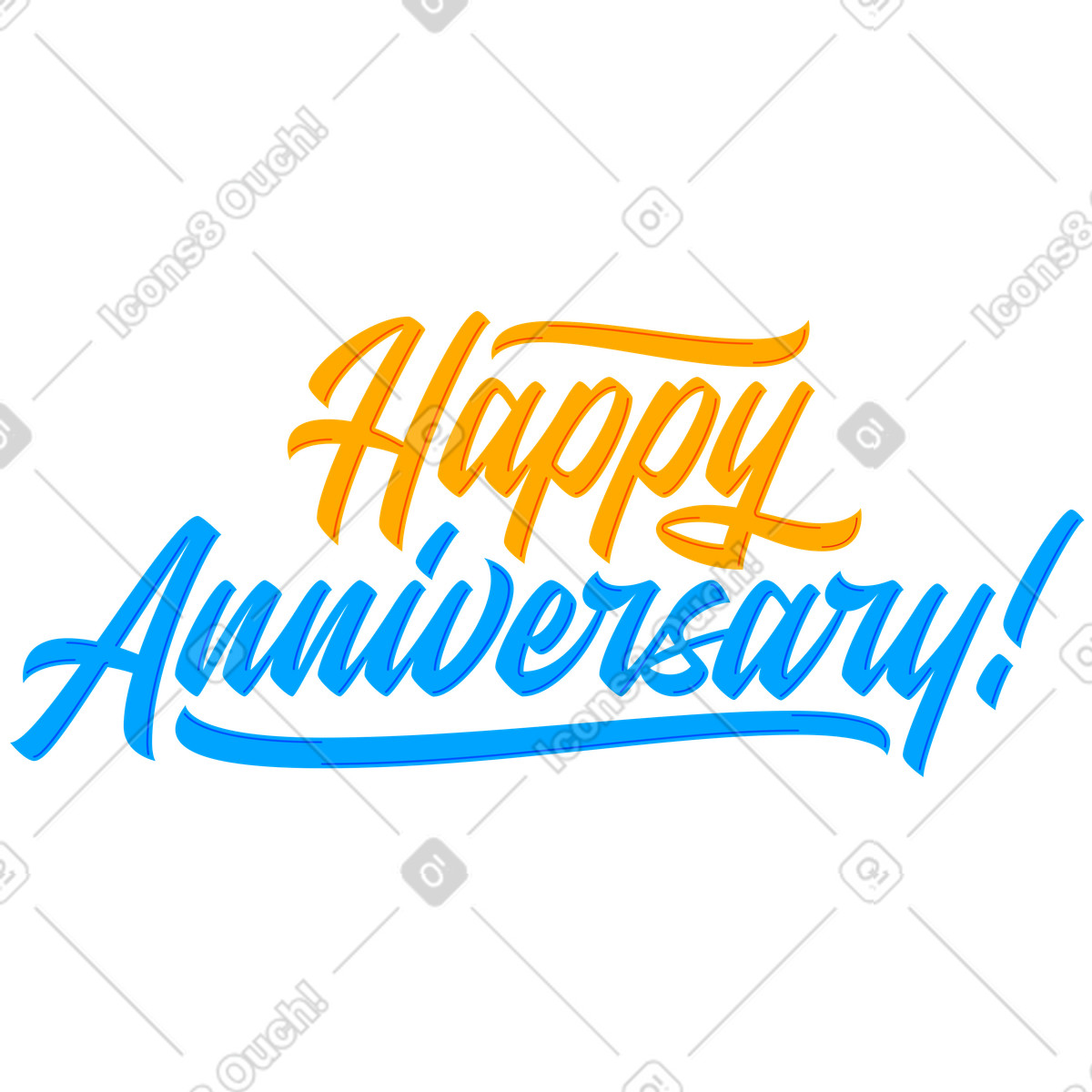 Lettering happy anniversary! with embossing text illustration in style download in PNG, SVG