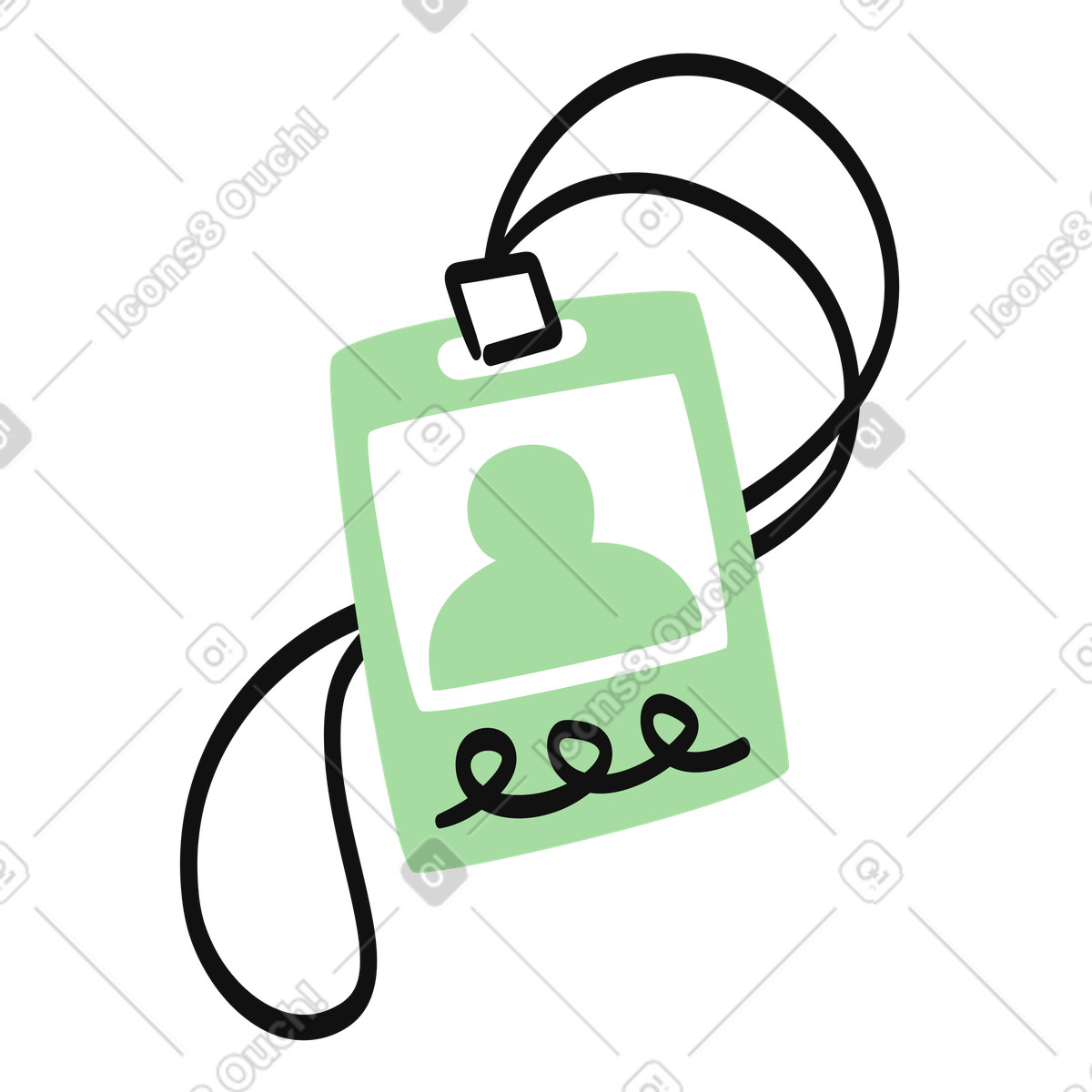 Illustration Badge identification card with lanyard and blank profile photo space dans le style Organic à télécharger aux formats PNG, SVG