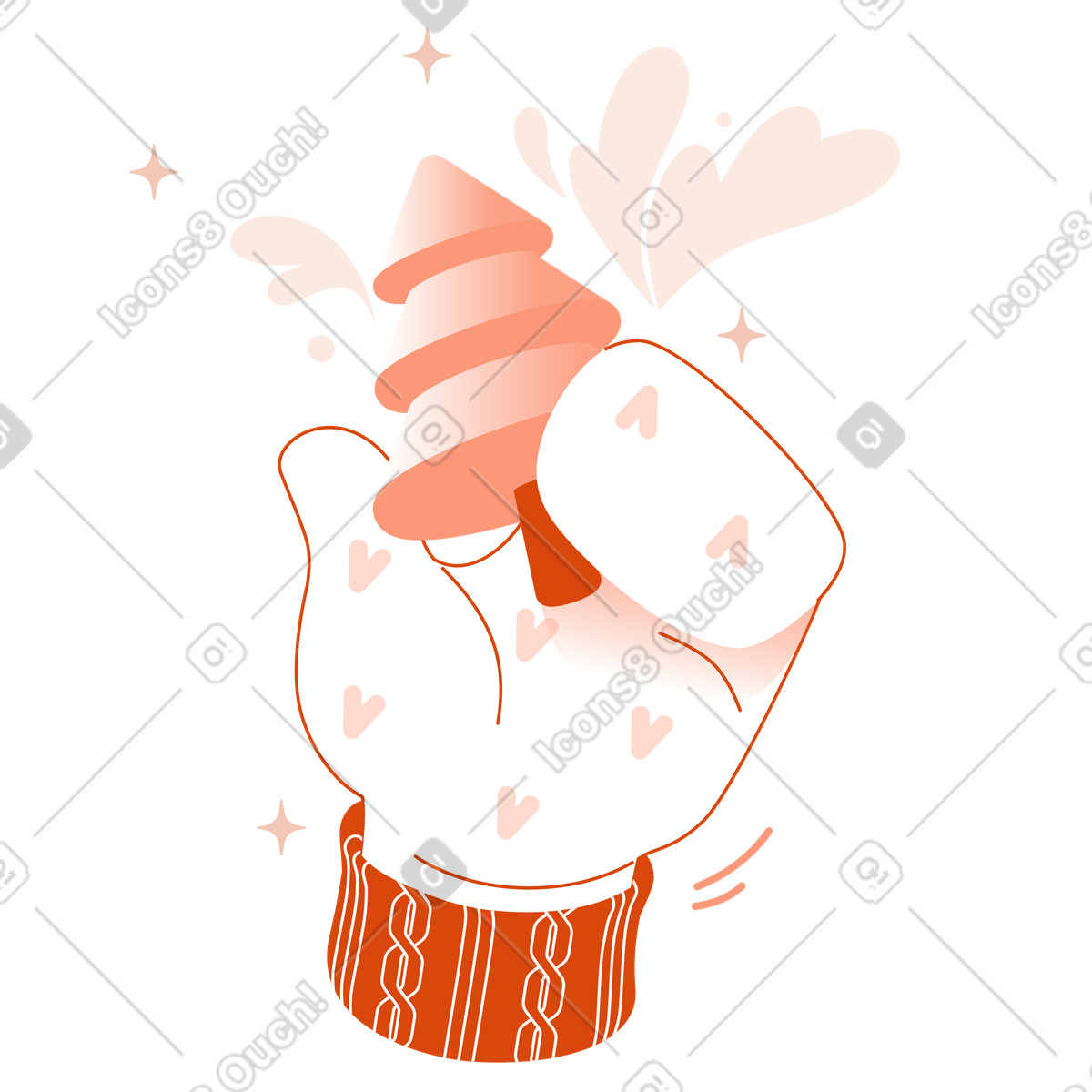 Hand in mitten holding festive tree, Christmas decoration and holiday mood illustrazione stile Orange scarica PNG, SVG