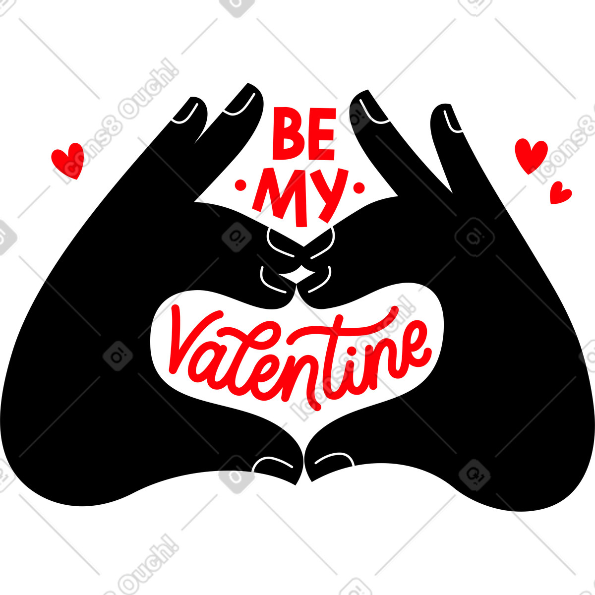 Lettering be my valentine inside hands text illustration in style download in PNG, SVG