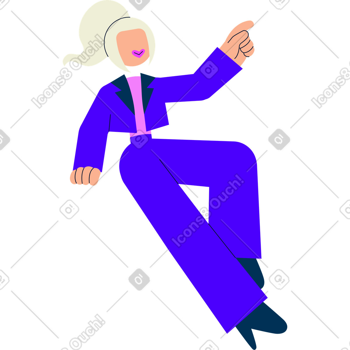 Young woman sitting and pointing her hand up illustration in Cubes style download in PNG, SVG