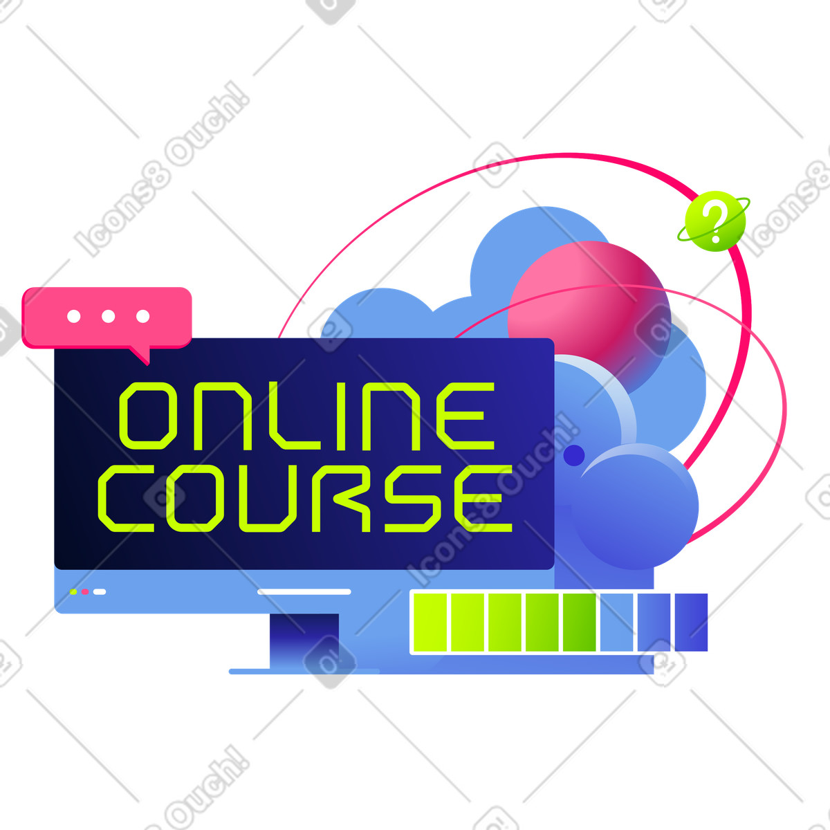 Computer monitor with online course text illustration in Space style download in PNG, SVG
