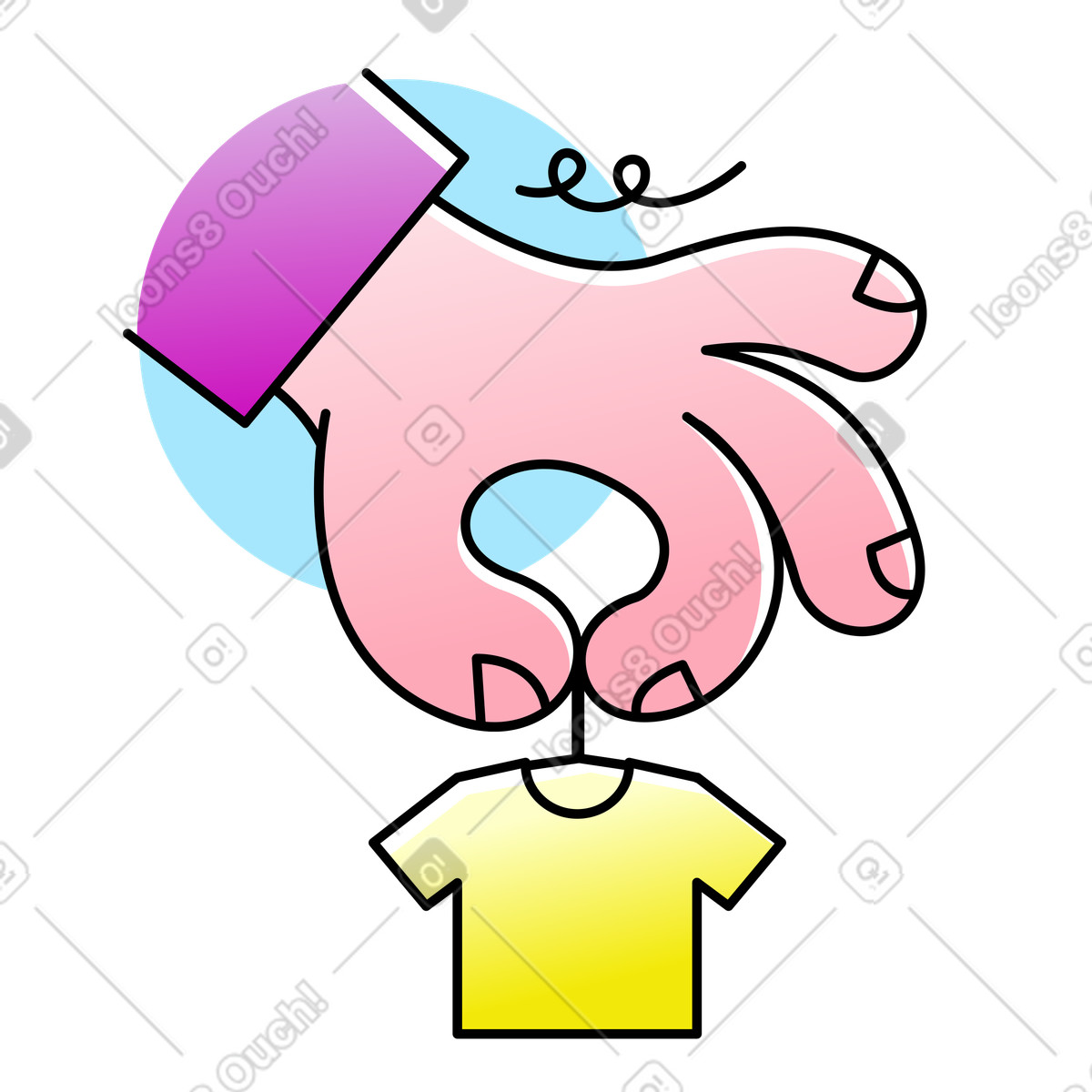 Pocus スタイルの ハンガーに t シャツを持っている手 のイラストをPNG、SVG形式でダウンロード