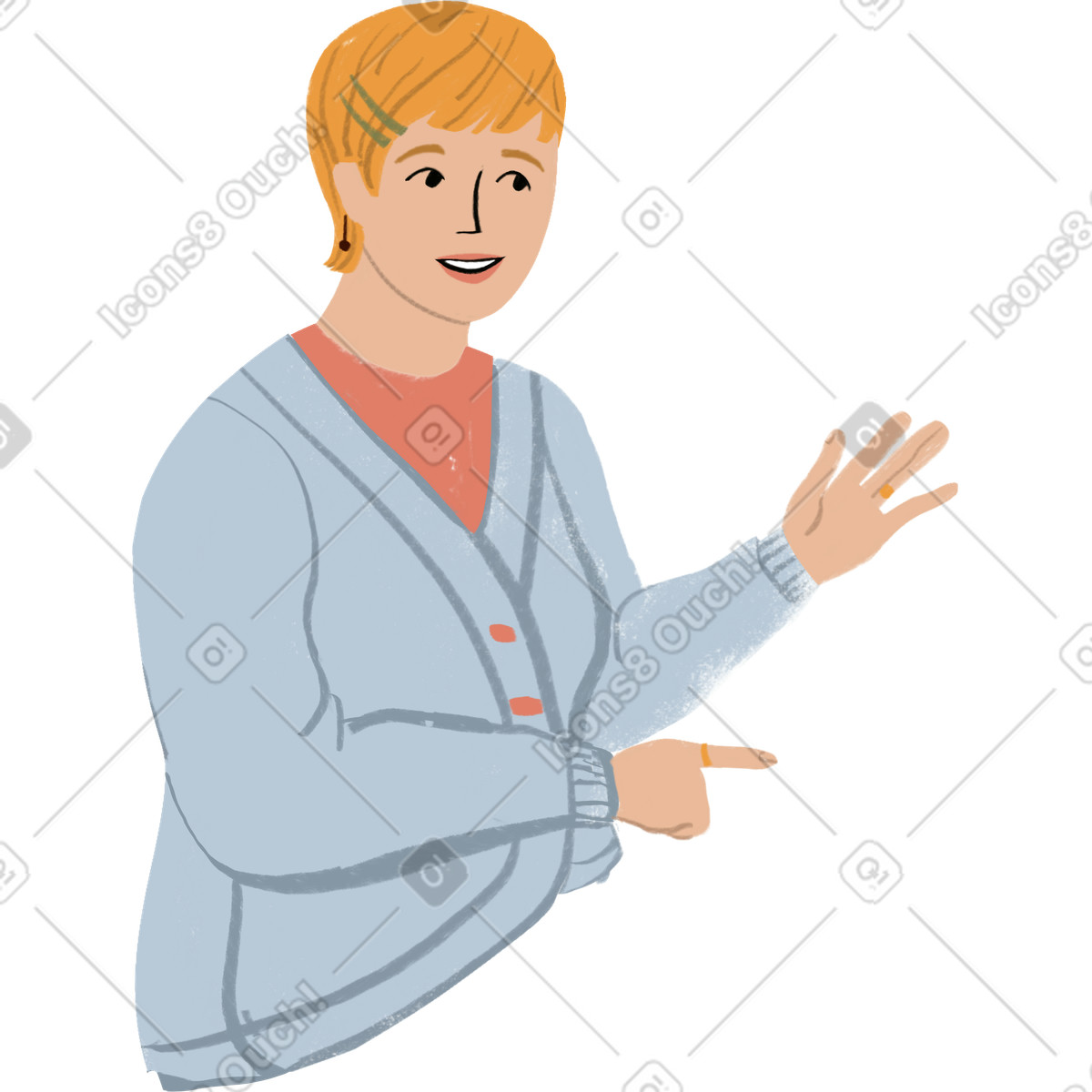 Blond woman showing something with her hands illustration in Lumiere style download in PNG, SVG