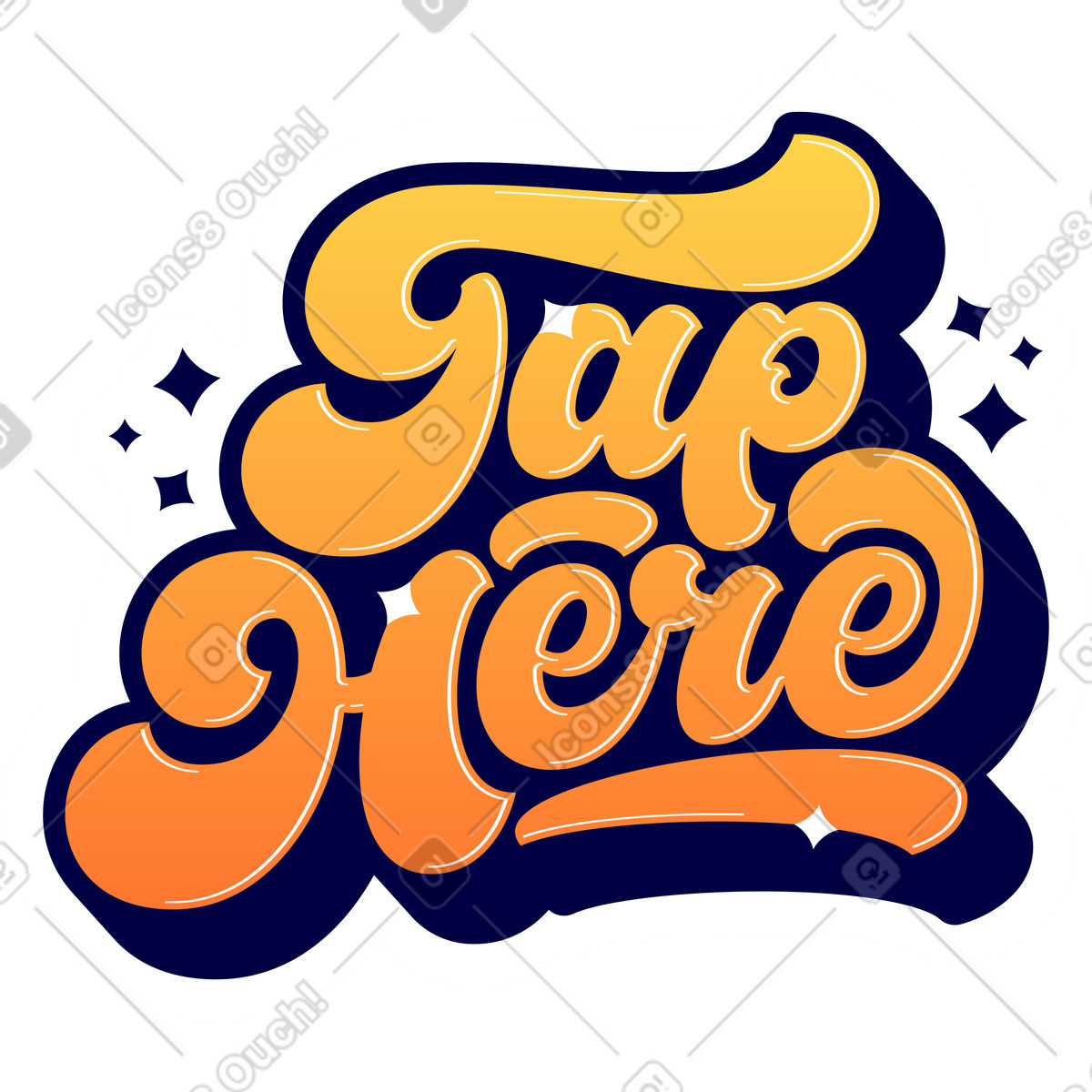 Lettering sticker tap here gradient calligraphic text illustration in style download in PNG, SVG
