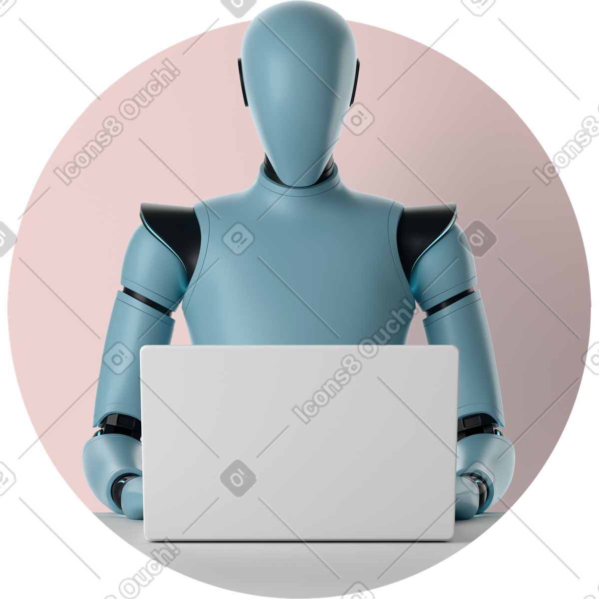 3D Casual life スタイルの AI robot working at laptop のイラストをPNG、SVG形式でダウンロード