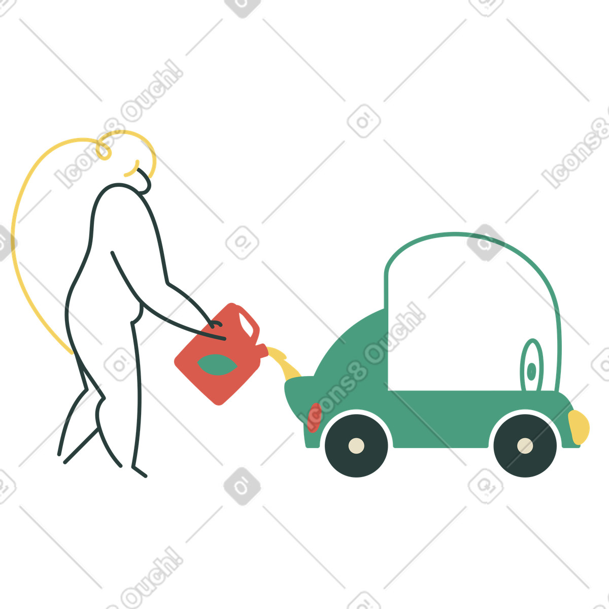 Woman putting biofuel in her car illustration Macaroni style download PNG, SVG