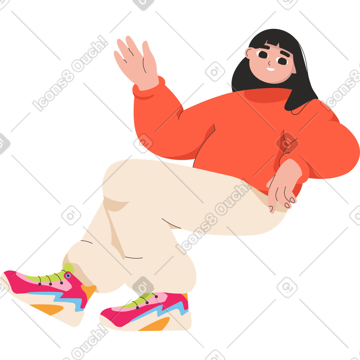 Illustration Jeune femme agitant la main dans le style Dizzy à télécharger aux formats PNG, SVG