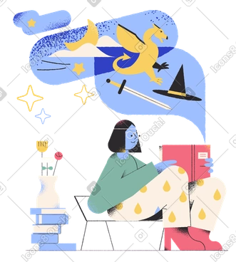 Woman reading a book of fairy tales PNG, SVG