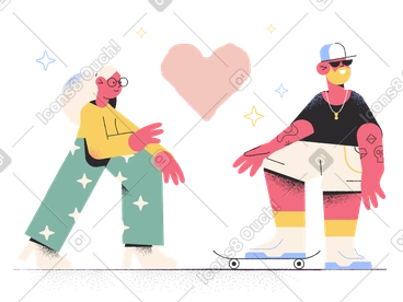Romantic relationship between stylish skater and woman in glasses PNG, SVG