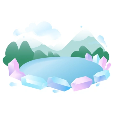 A serene lake reflecting the rainbow colors of crystals along its edge