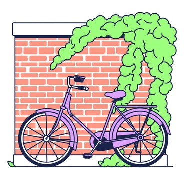 A vintage bicycle leaning against a brick wall covered with ivy