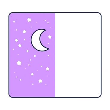 An illustration board is divided into two halves. The left half features a night sky filled with stars. In the center, a crescent moon is visible, casting a soft glow. Surrounding the moon, there are scattered stars of varying sizes. The right half is blank, providing contrast to the vivid night sky on the left. The overall composition emphasizes the tranquility of the night sky.