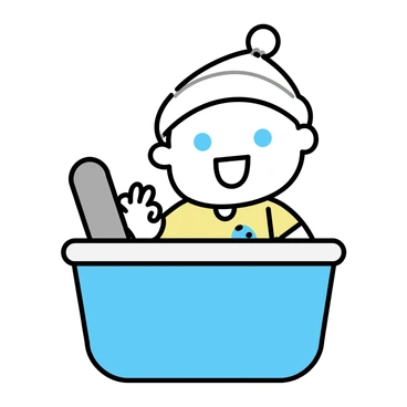 A baby with bright blue eyes and chubby cheeks is peeking out of a light blue stroller. The baby is wearing a soft white hat and a colorful onesie with playful animal prints. The baby has a wide smile on their face, showing small teeth, and is waving one tiny hand toward the viewer. The stroller features simple, clean lines and is set against a plain background to emphasize the baby’s cheerful expression.