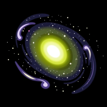 A swirling galaxy with a central bright core emitting vibrant "ohr lights" in shades of green, blue, and purple. The galaxy features spiral arms that twist gracefully outward, dotted with countless sparkling stars in various sizes. The background is filled with a deep black space, creating a striking contrast to the colorful lights radiating from the center. Some of the "ohr lights" appear as glowing wisps extending into the surrounding space, adding a sense of movement and energy to the scene.