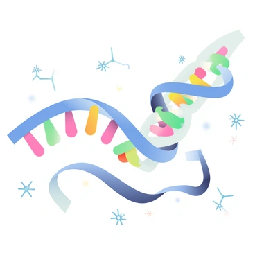 A close-up view of a DNA polymerase enzyme is depicted actively adding nucleotides to a growing DNA strand. The enzyme is shown with a complex three-dimensional structure, featuring distinct regions that interact with the DNA. The DNA strand is partially unwound, with one side showing a series of base pairs. Nucleotides, represented by distinct colors, are being added one by one to the elongating strand. The surroundings are filled with shimmering, molecular details that enhance the dynamic action taking place.