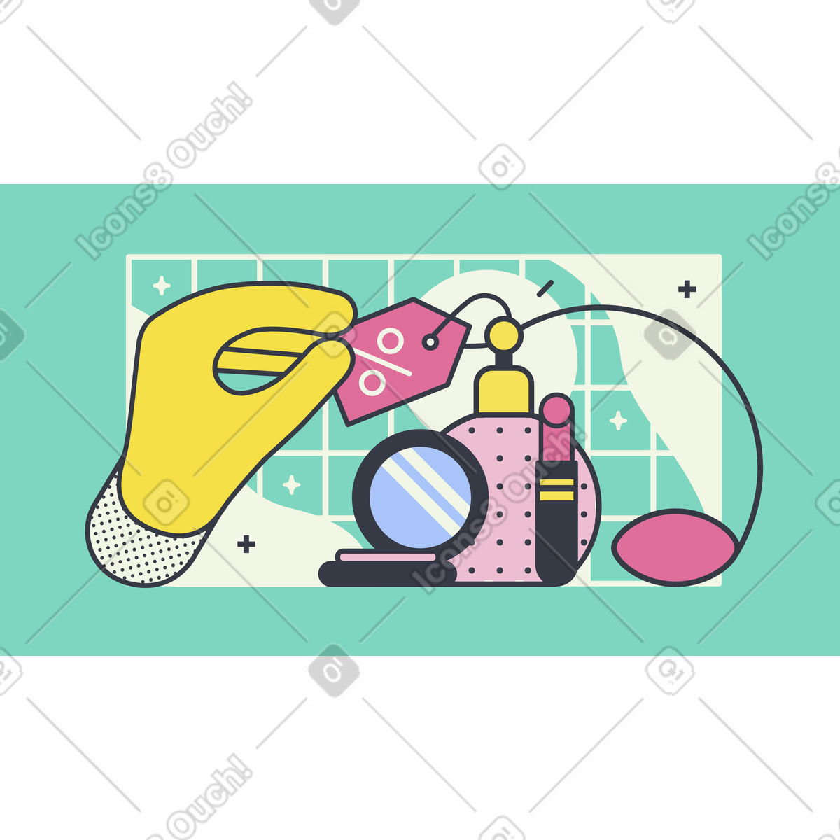 Hand holding discount tag on cosmetics illustration in Abstract style download in PNG, SVG