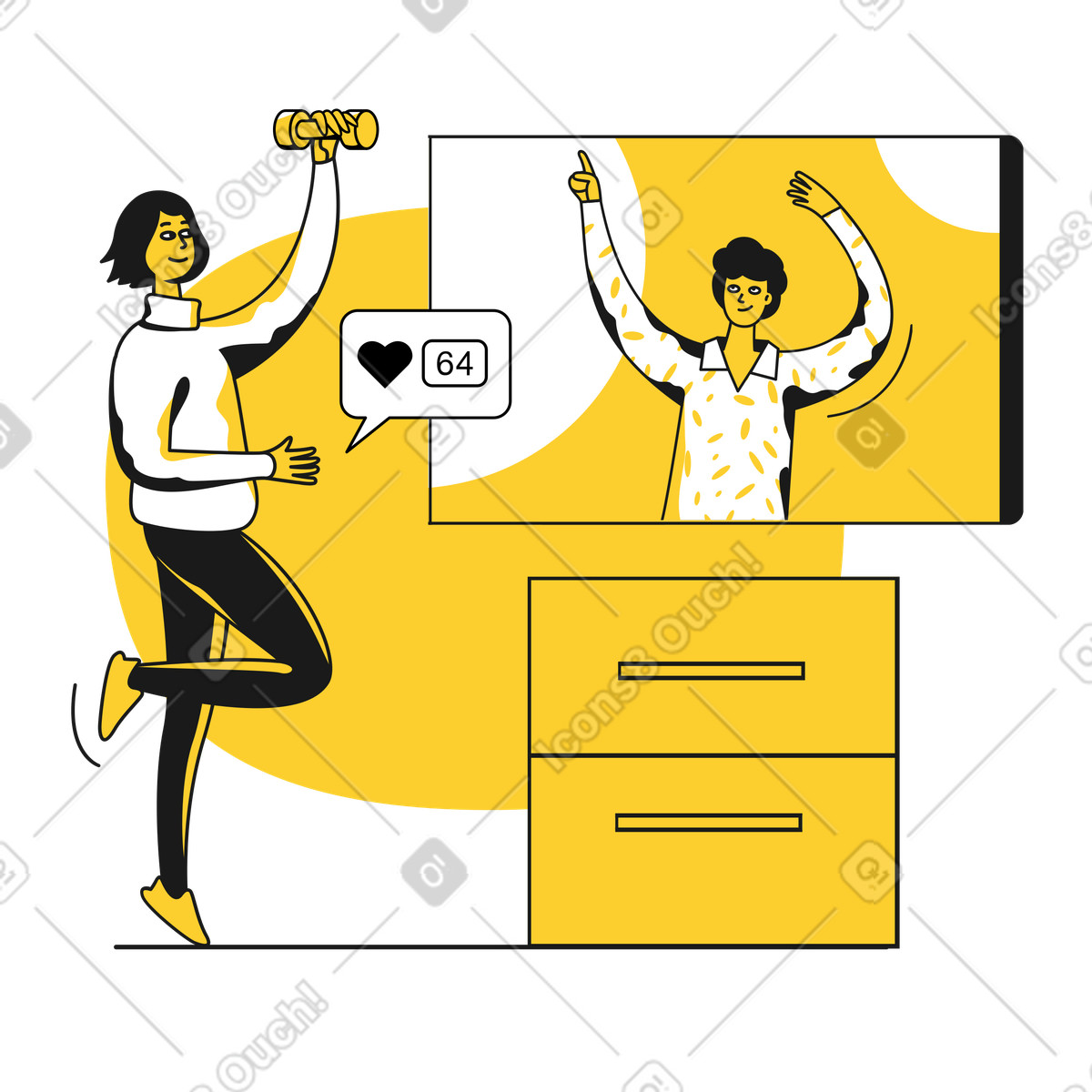 下载 Taxi 风格的 通过锻炼视频进行有氧运动的女性 插画，支持 PNG、SVG 格式