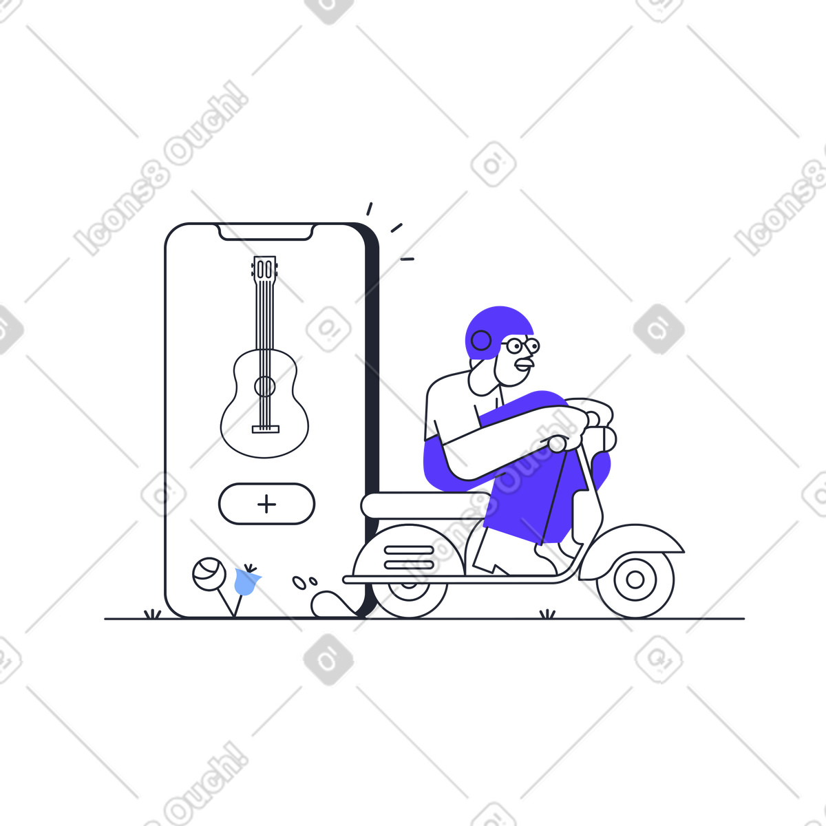 Illustration Livraison d'applications d'instruments de musique dans le style Pablita à télécharger aux formats PNG, SVG