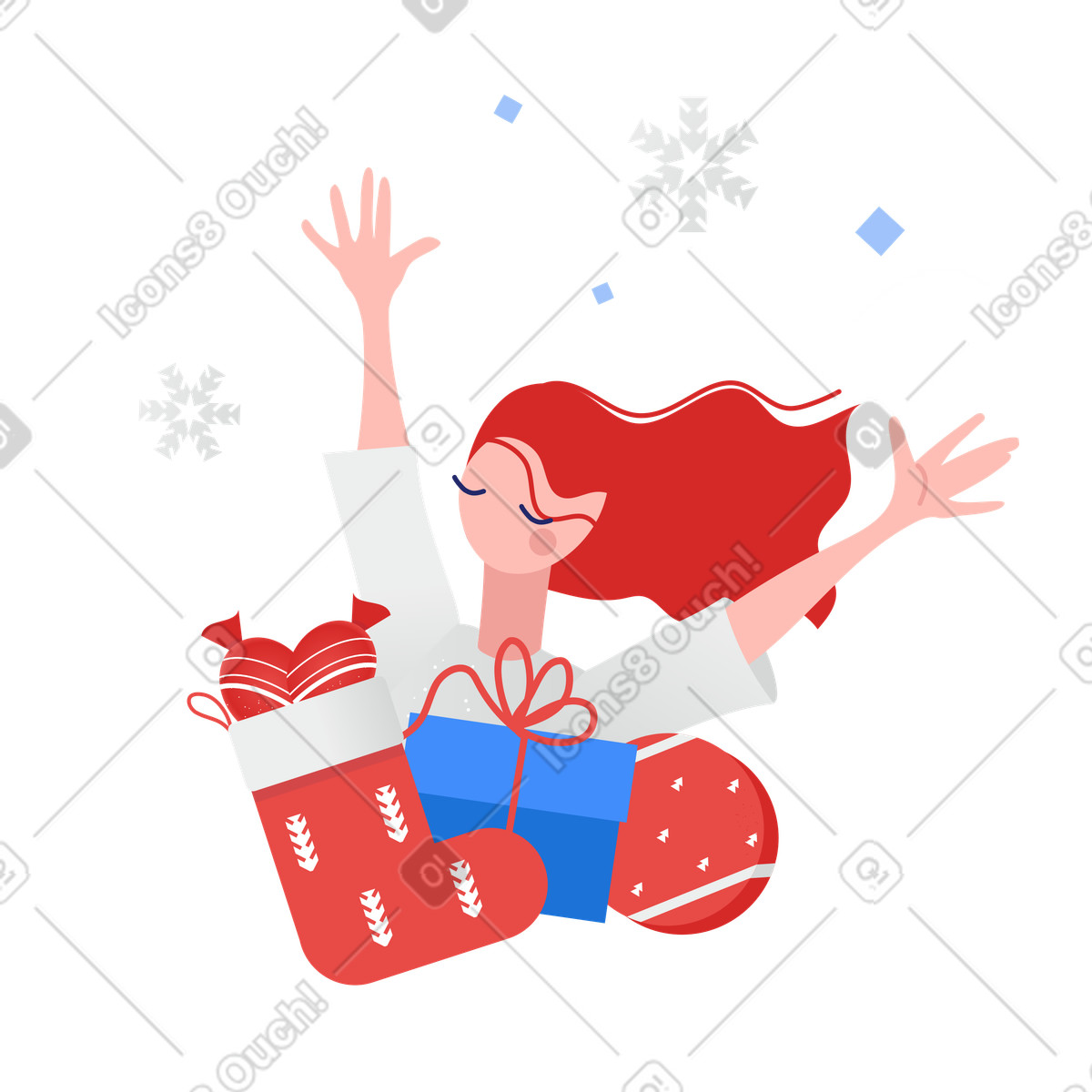 Weihnachtsgeschenke bekommen-Illustration im Clip-Stil als Download in PNG, SVG