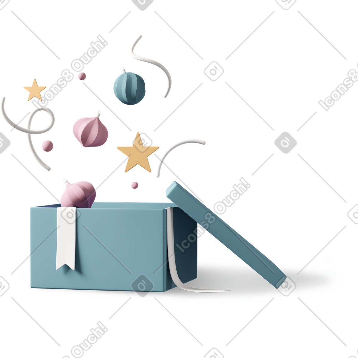 Christmas decorations in box-Illustration im 3D Casual life-Stil als Download PNG, SVG