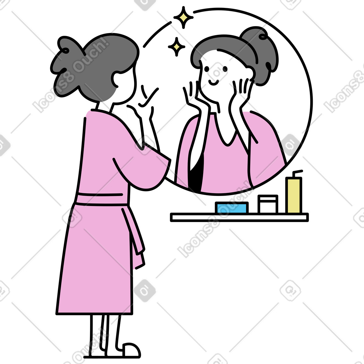 Daily skincare ritual using beauty products, facial care and hygiene-Illustration im Mochi-Stil als Download in PNG, SVG