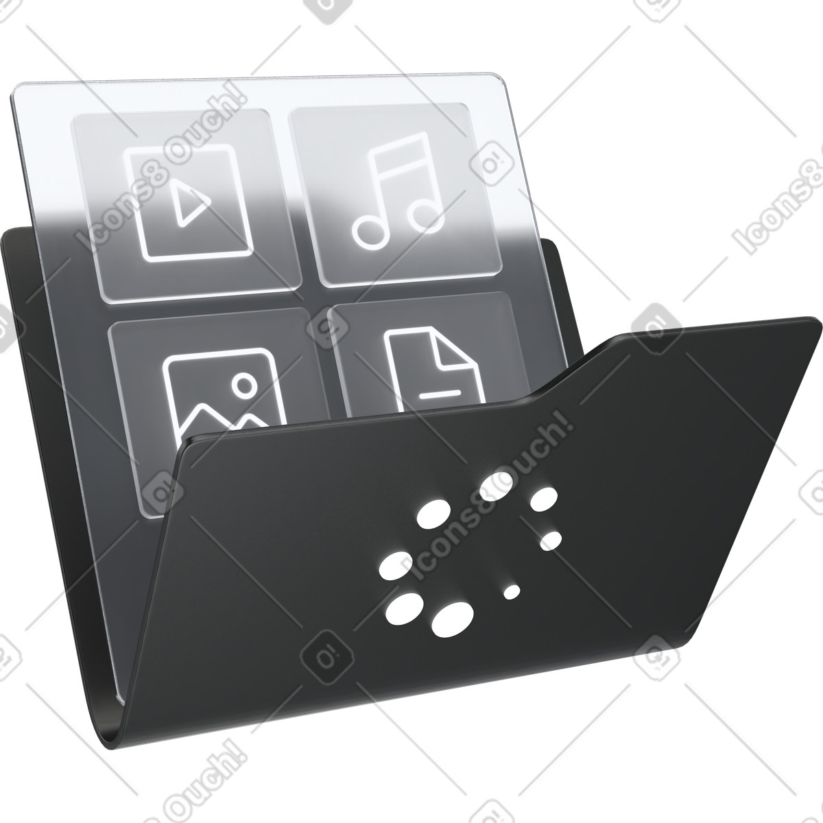 Digital media folder, Content management system, Multimedia file organization illustration in 3D Pro style download in PNG, SVG