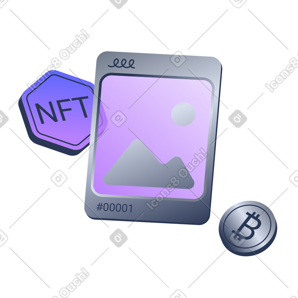 NFT and crypto art with bitcoin illustration in PNG, SVG