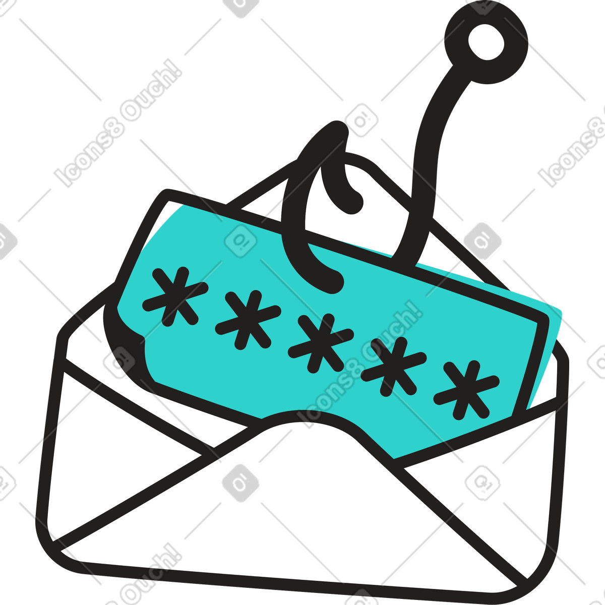 Stealing a password from an e-mail illustration in Little style download in PNG, SVG