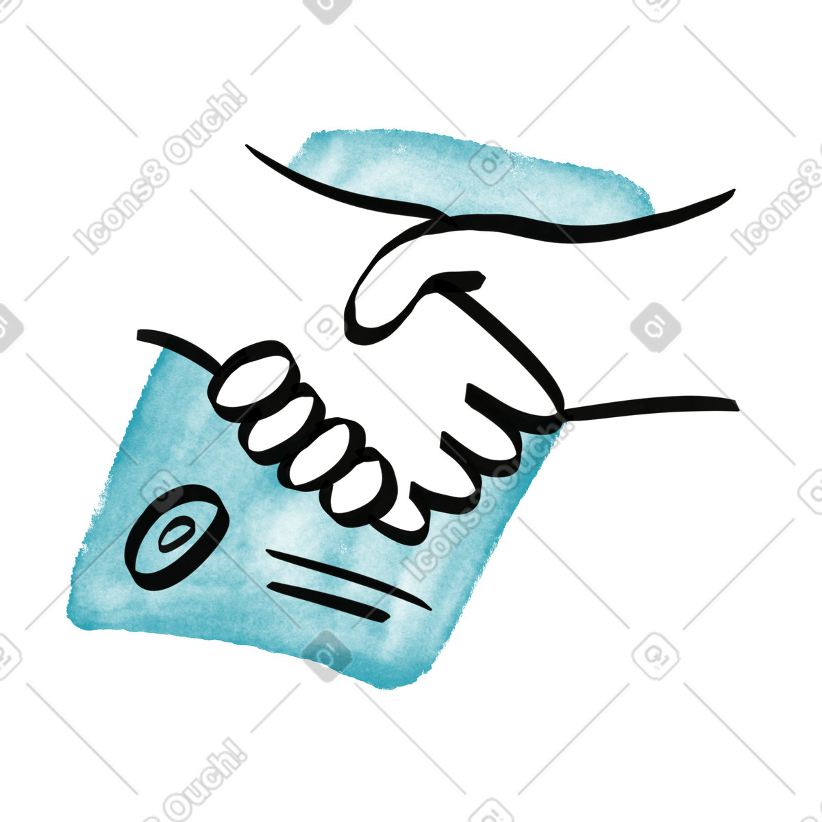 sketch 스타일의 Handshake agreement over signed contract document with blue watercolor accent 일러스트레이션 PNG, SVG 다운로드