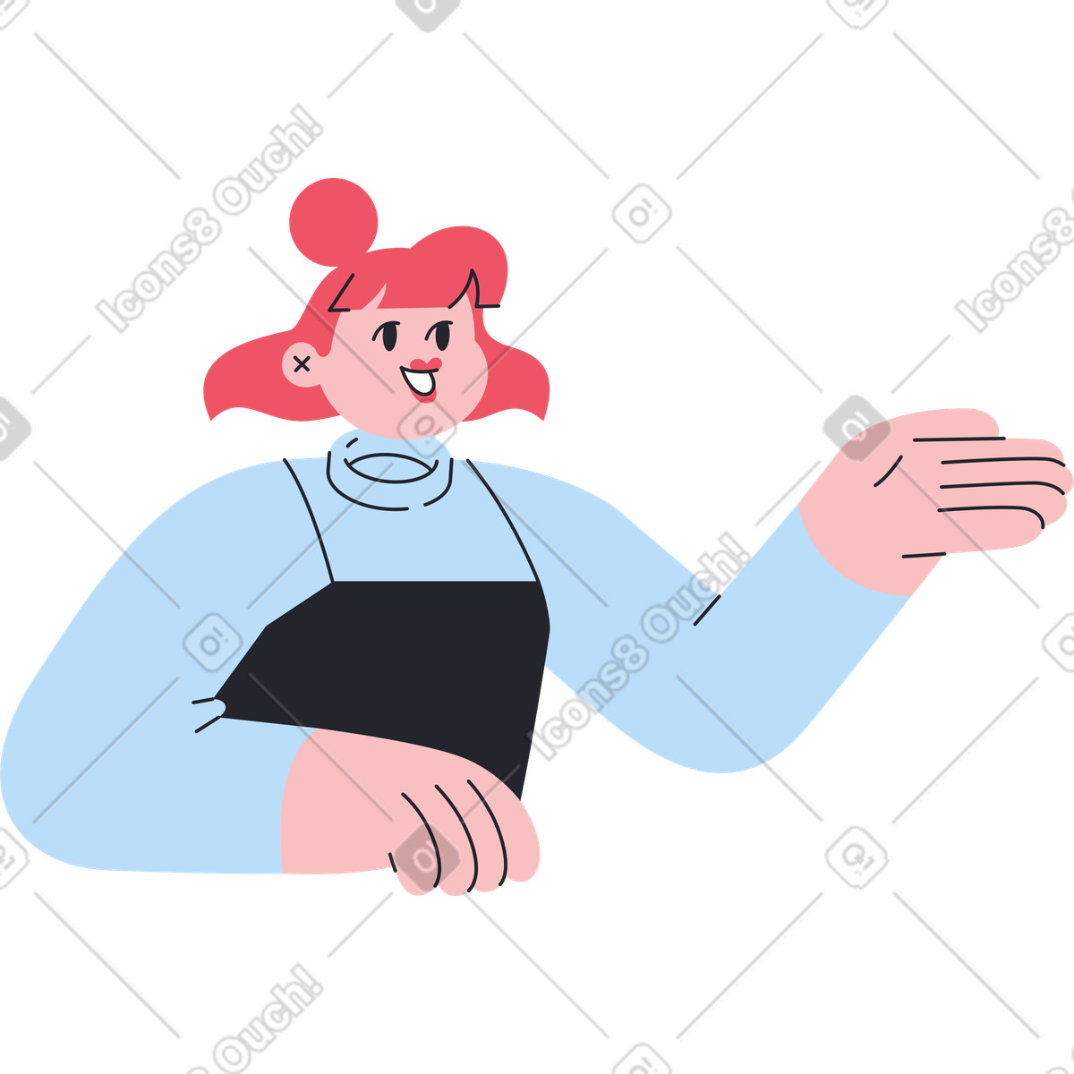 Ilustração de Garota meio corpo falando e mostrando algo em no estilo Boba para baixar em PNG, SVG