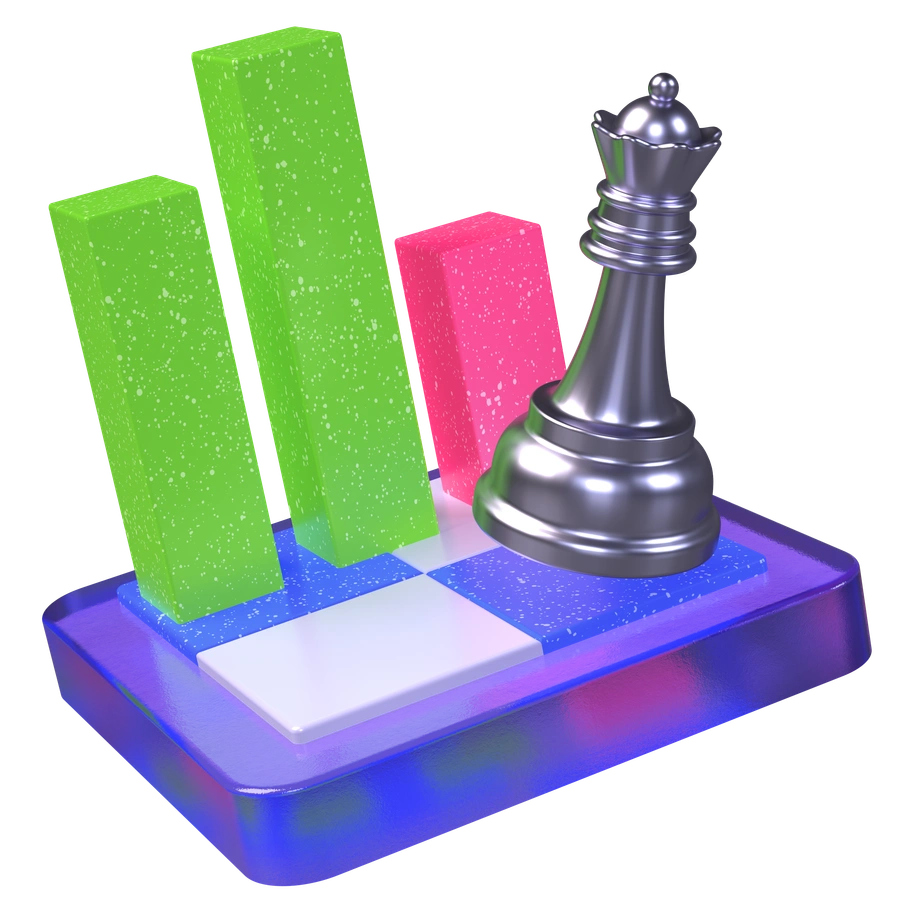 A chess piece beside colorful bar graphs - 3D Boost style illustration
