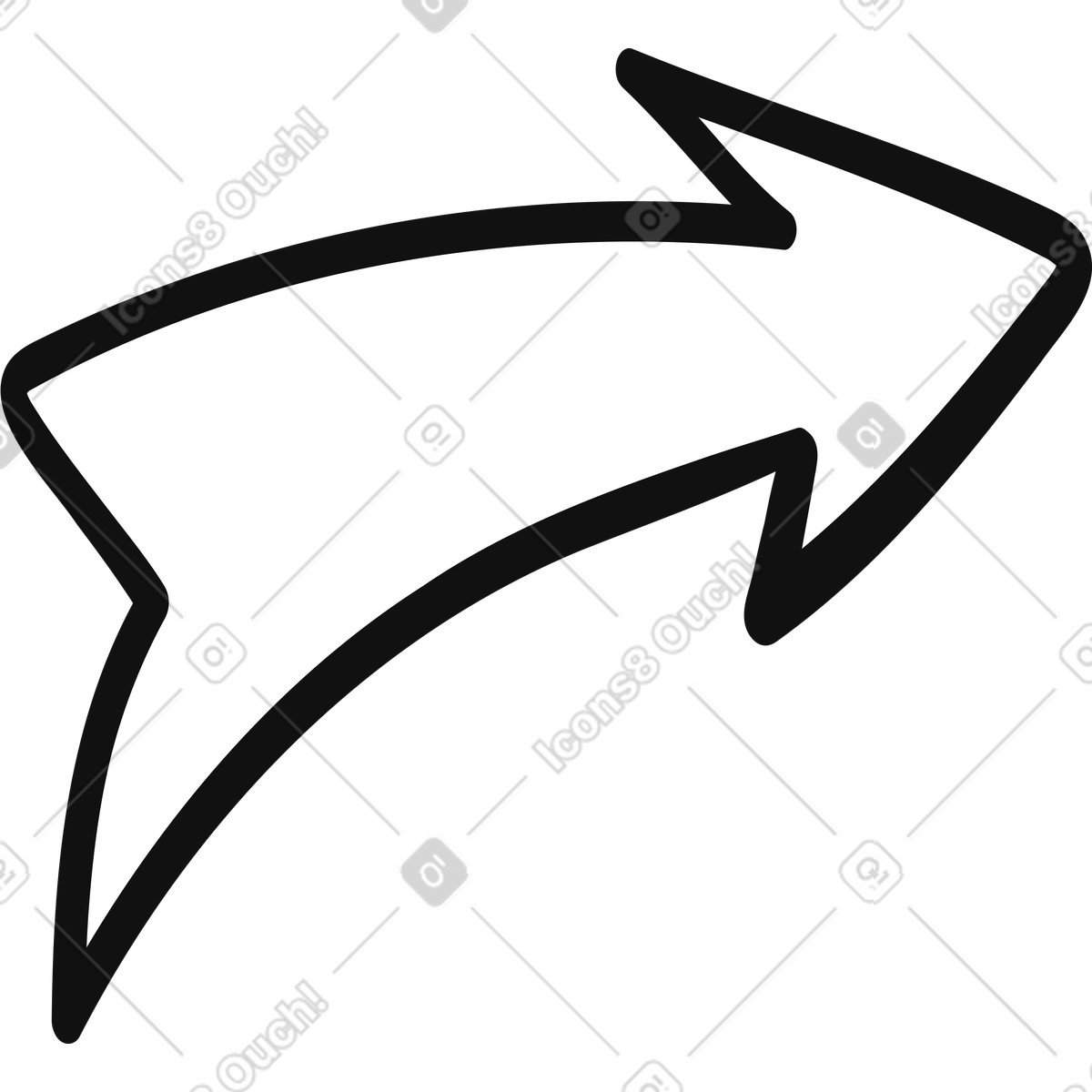 下载 Organic 风格的 Arrow curved thick outline pointing diagonally upward toward right 插画，支持 PNG、SVG 格式